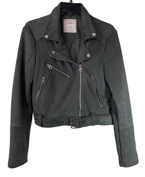 Pull & Bear Faux Leather Moto Biker Jacket Womens EUR Size Large Gray Zippers